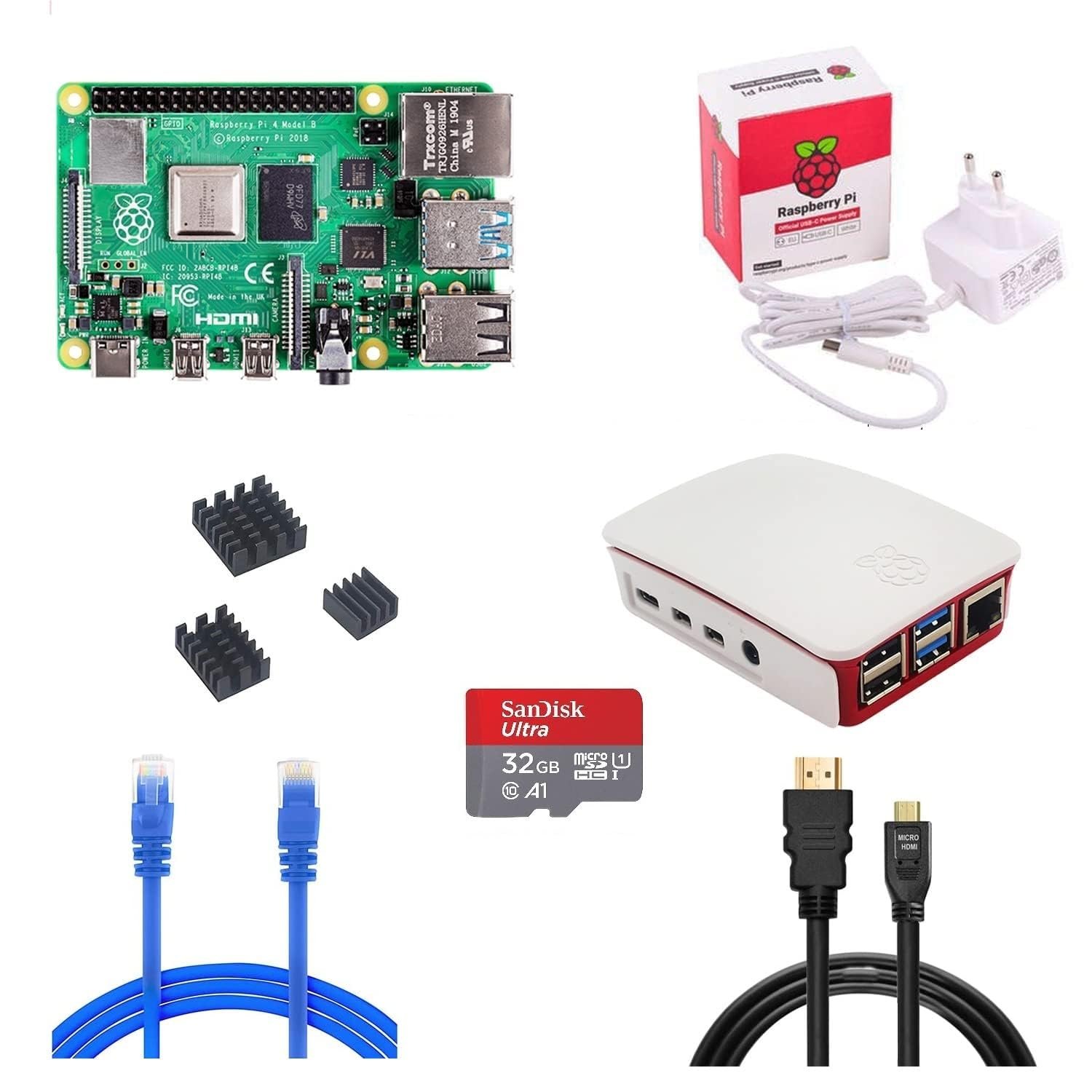 Raspbery Pi 4 Model B 2GB RAM Kit with 32GB Noobs, LAN-mHDMI Cable, Power Supply, MicroSD Card - The Complete Kit